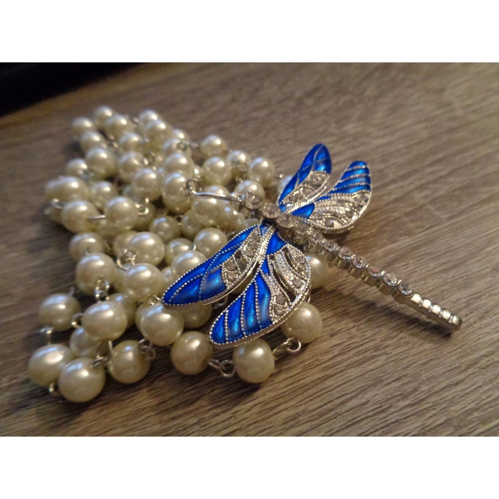 Dragonfly necklace blue dramatic 40 inch - Picture 7 of 8